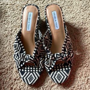 Chelsea & Violet textile shoes. Heel is 2.655 inches high.